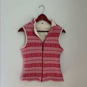 Vineyard Vines Pink Nautical Pattern Reversible Cream Fleece Zip-Up Vest Size S